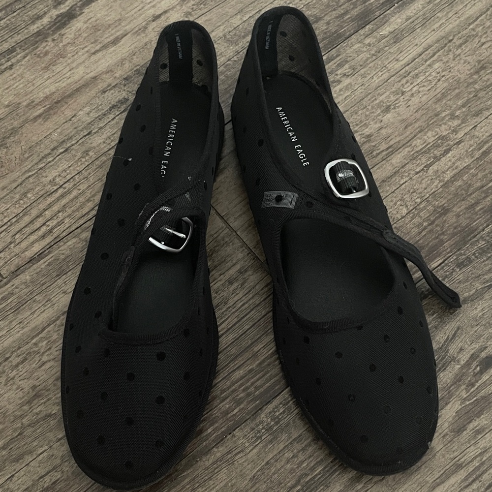 American Eagle Outfitters Black Polka Dot Mary Jane Flats with Buckle